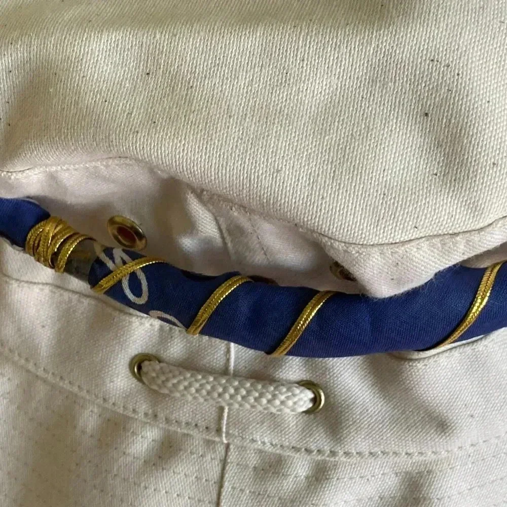 SunHat accessory Blue Cotton HatBand with Golden Glittery Lining 27" long - Picture 7 of 9